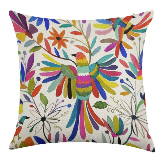 Otomi Bird Linen Throw Pillow Cover