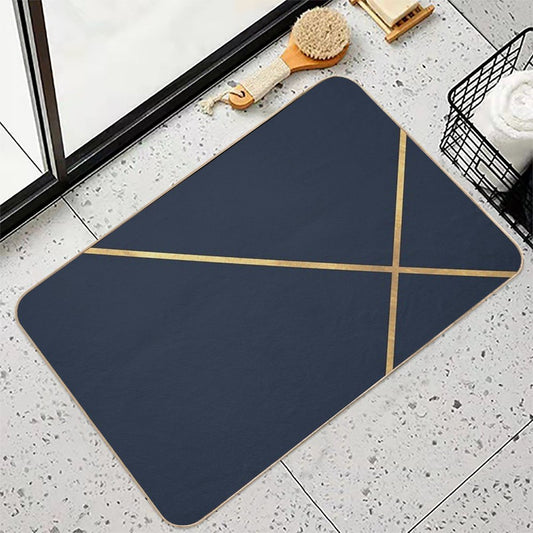 Minimalist Midnight Navy And Gold Lines Bath Mat