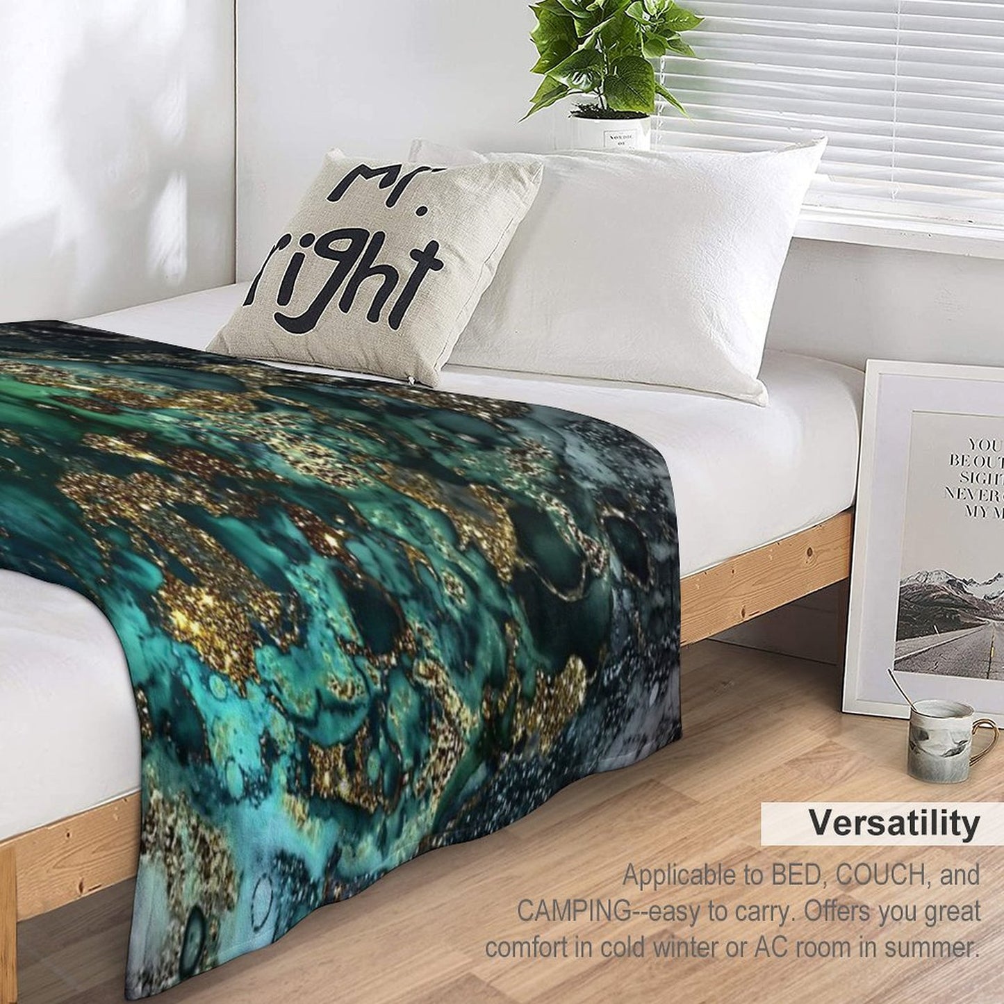 Gold Indigo Faux Malachite Marble Throw Blanket