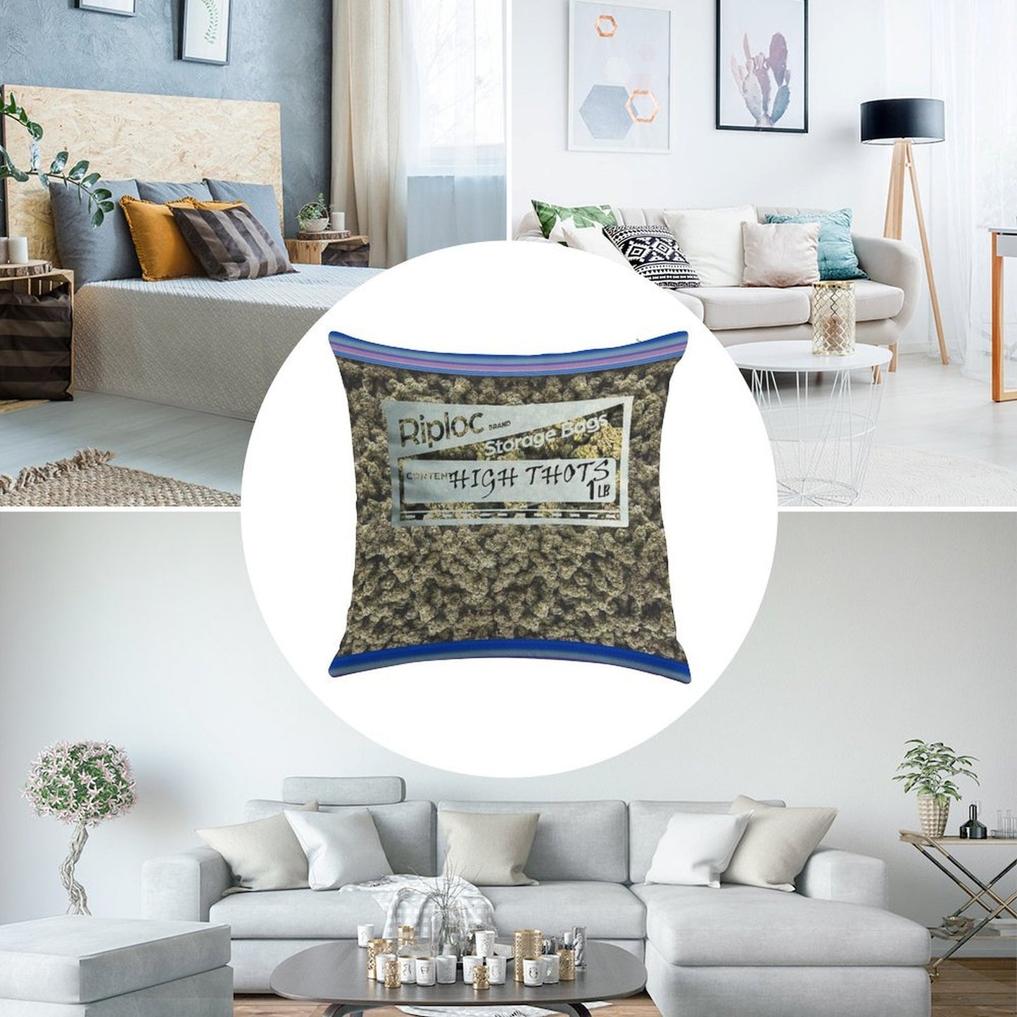 Weed Baggie Linen Throw Pillow Cover