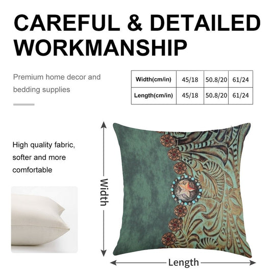Rustic Cowboy Cowgirl Western Country Green Teal Linen Throw Pillow Cover