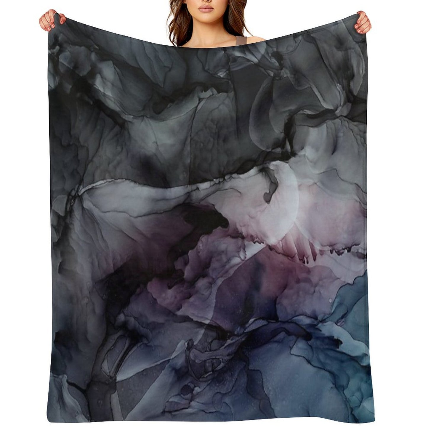 Moody Dark Chaos Inks Abstract Throw Blanket