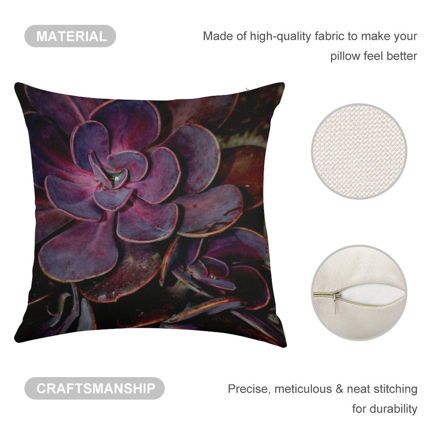 Velvet Aubergine Cactus Linen Throw Pillow Cover