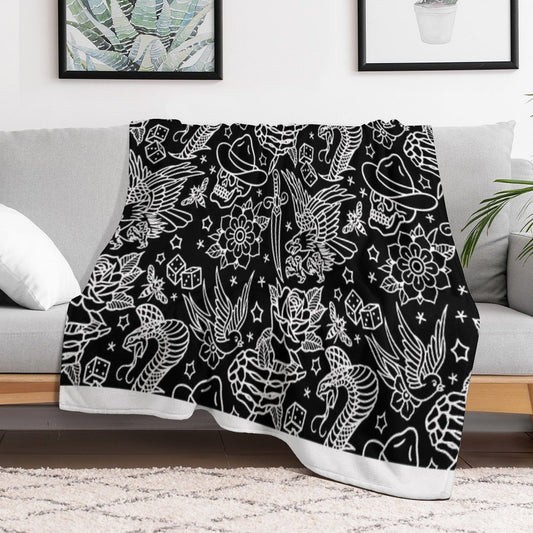 American Traditional Tattoo Flash Print Throw Blanket