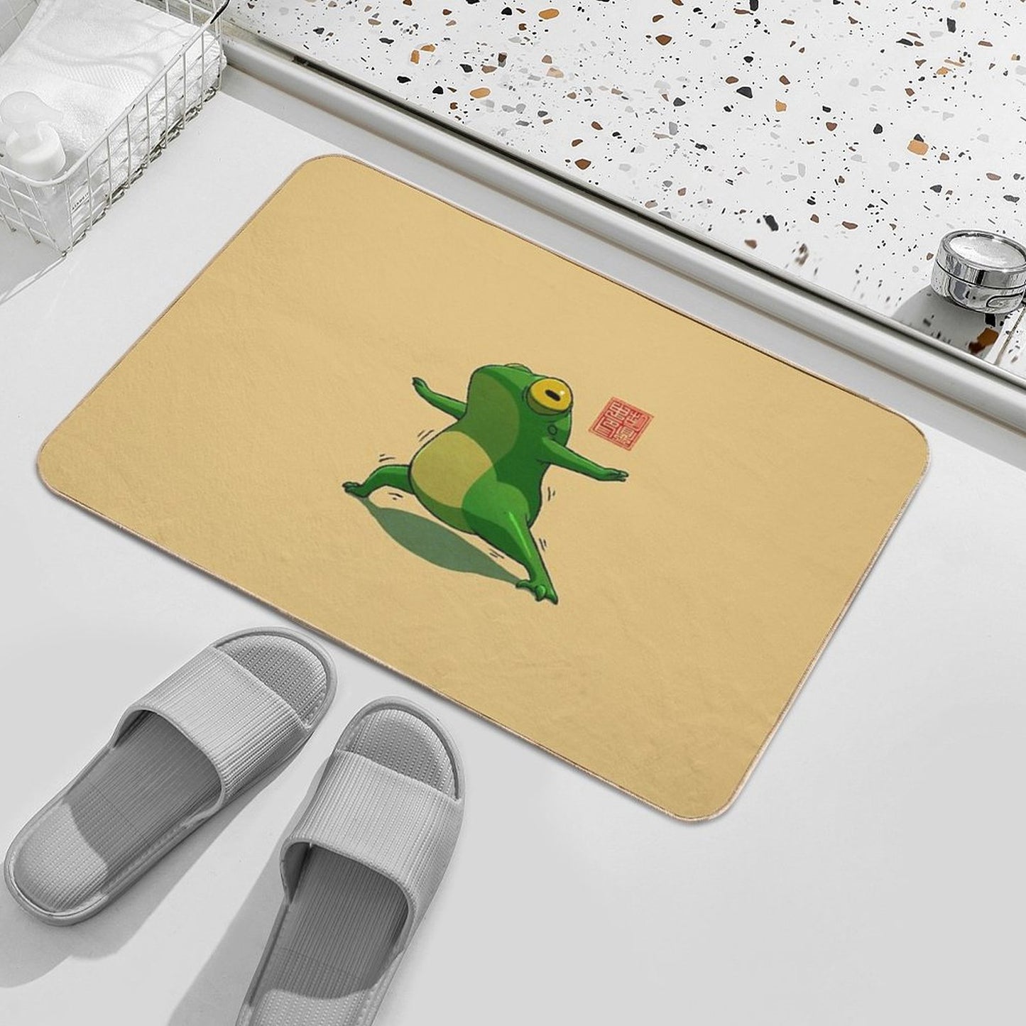 Yoga Frog Warrior Two Pose Bath Mat
