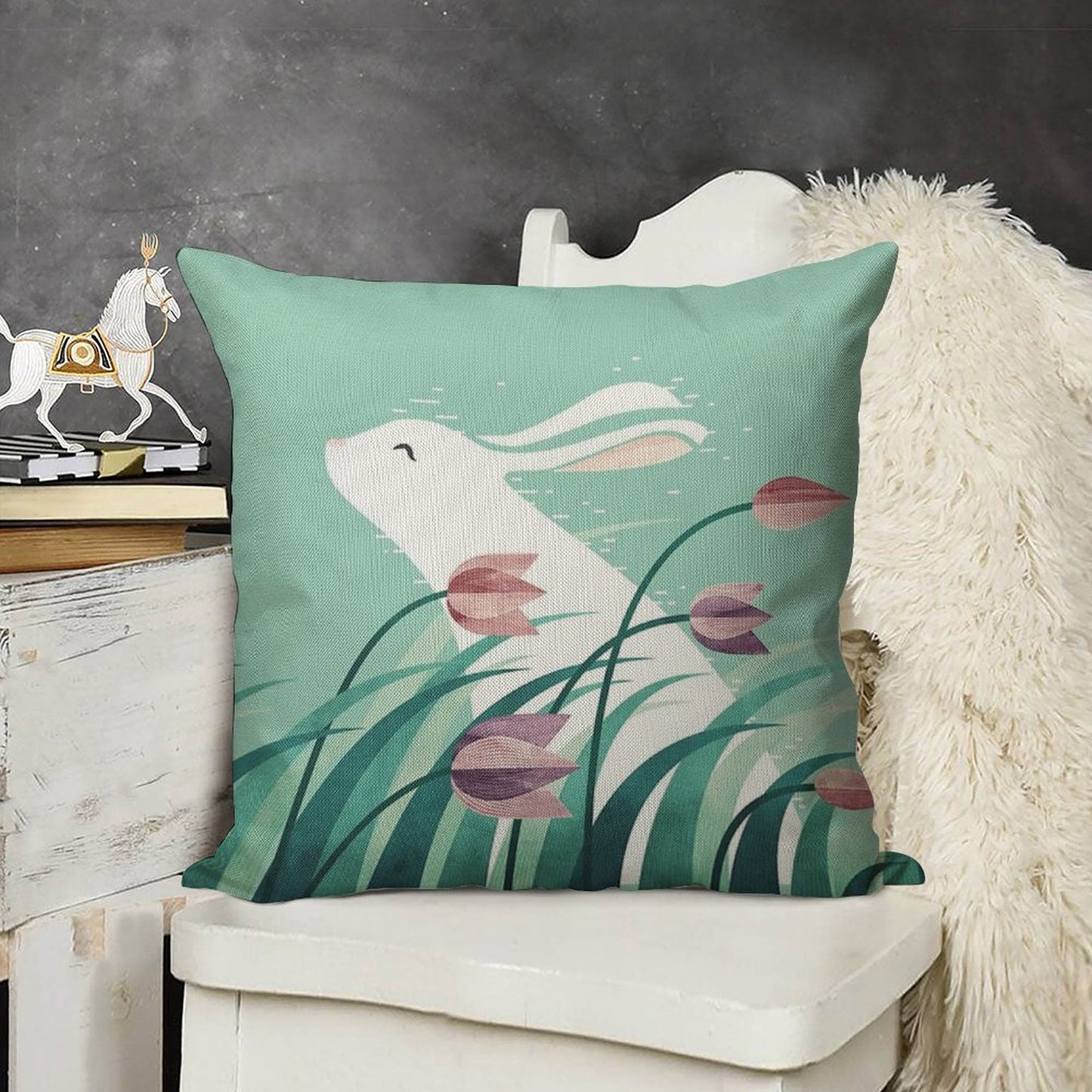 Rabbit, Resting Linen Throw Pillow Cover