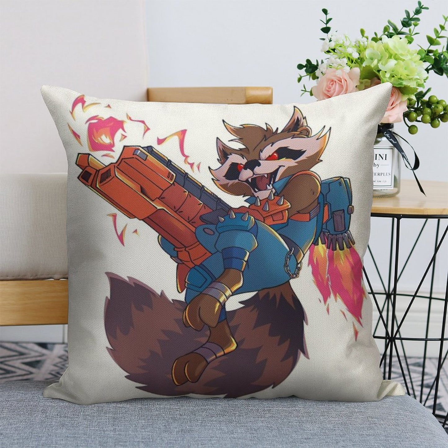 Marvel Rivals Rocket Raccoon Linen Throw Pillow Cover
