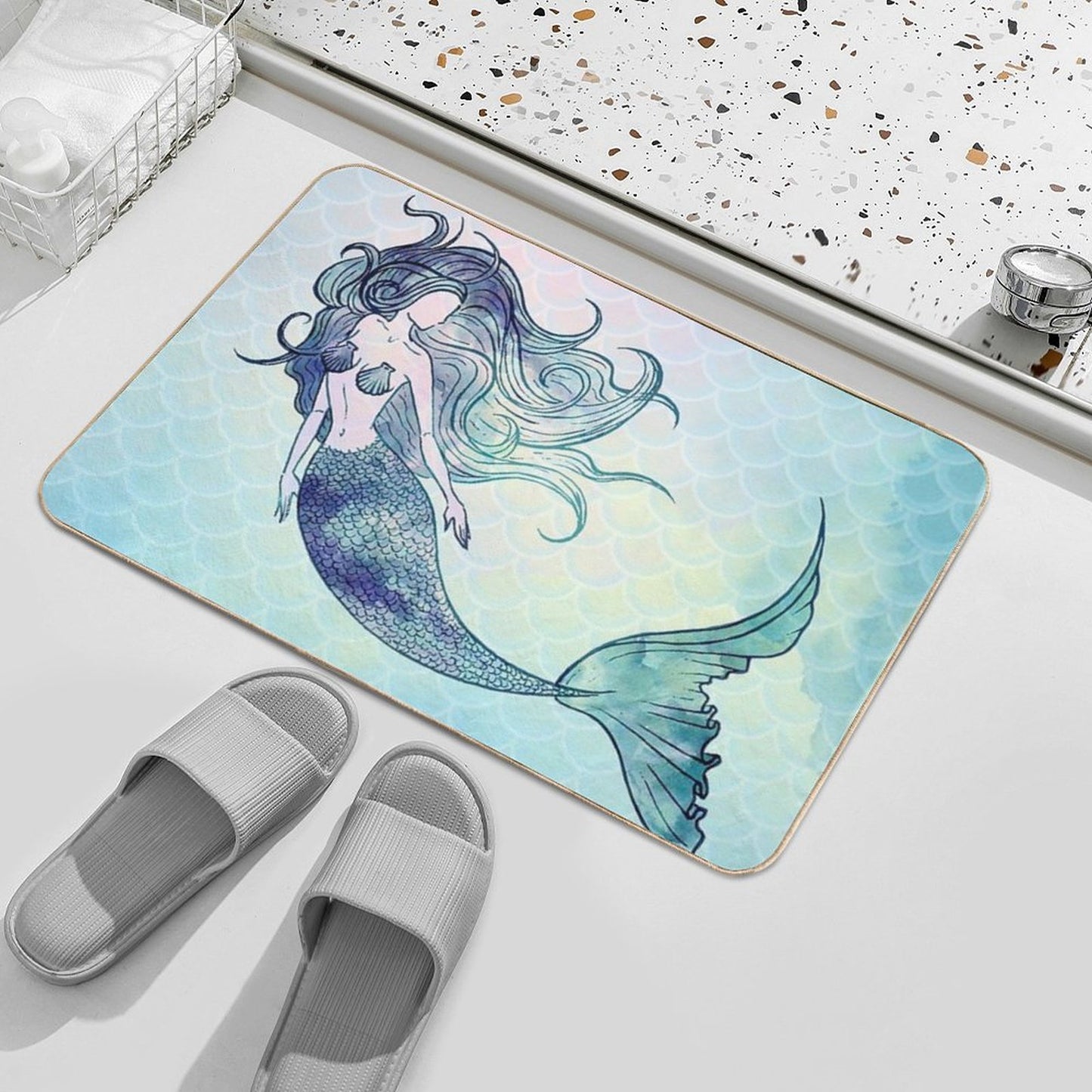 Watercolor Mermaid Bath Mat