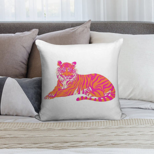 Pink And Orange Tiger Soft Style Accent Throw Pillow