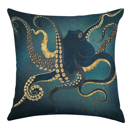 Metallic Octopus IV Linen Throw Pillow Cover