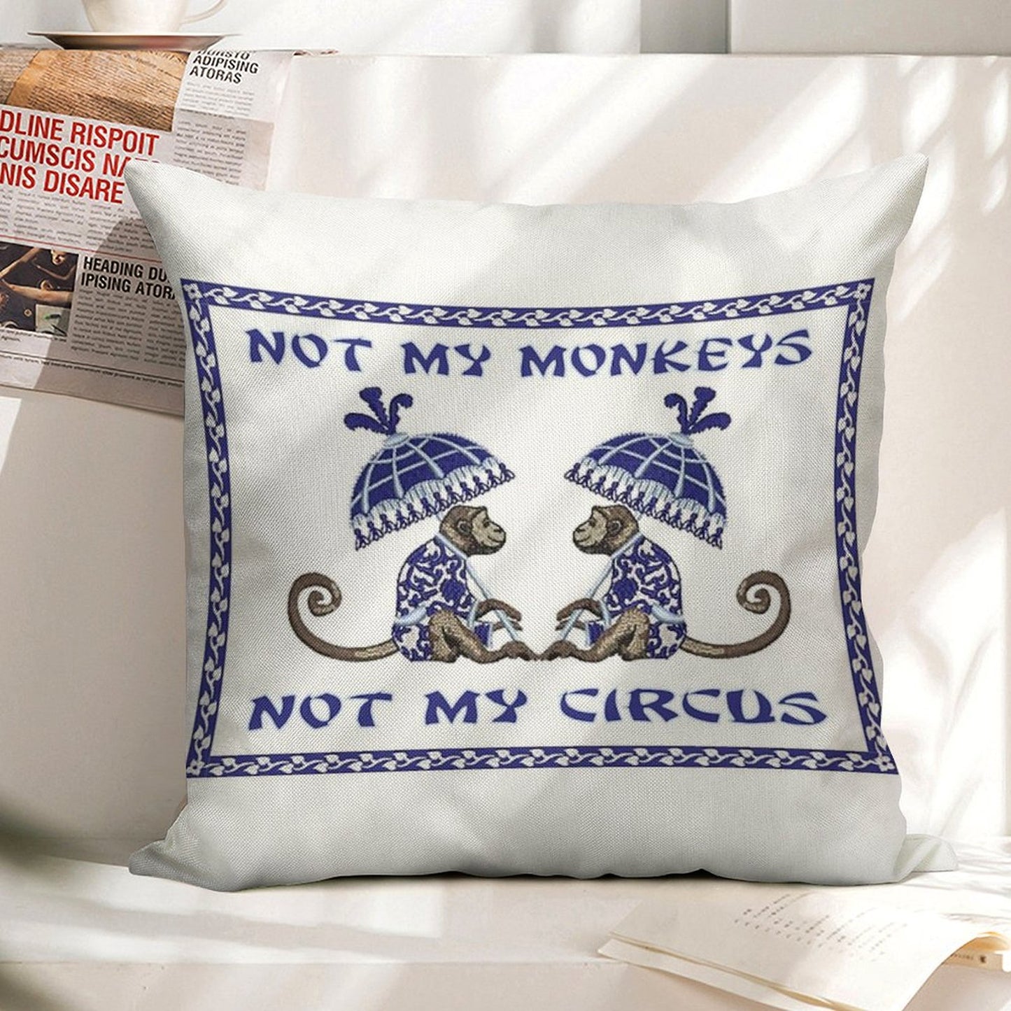 Not My Monkeys Linen Throw Pillow Cover