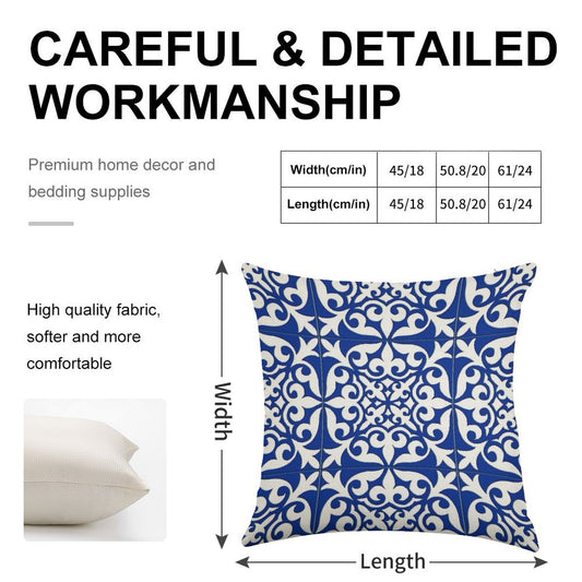 Moroccan Tile - Cobalt Blue Linen Throw Pillow Cover