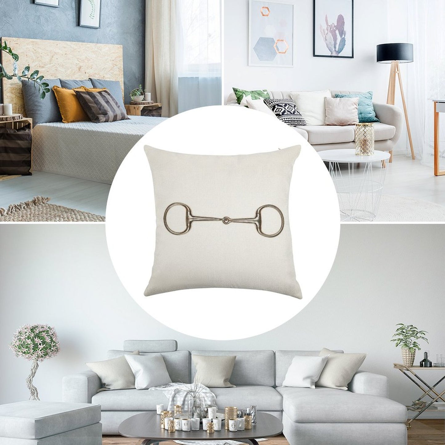 Snaffle Bit Linen Throw Pillow Cover
