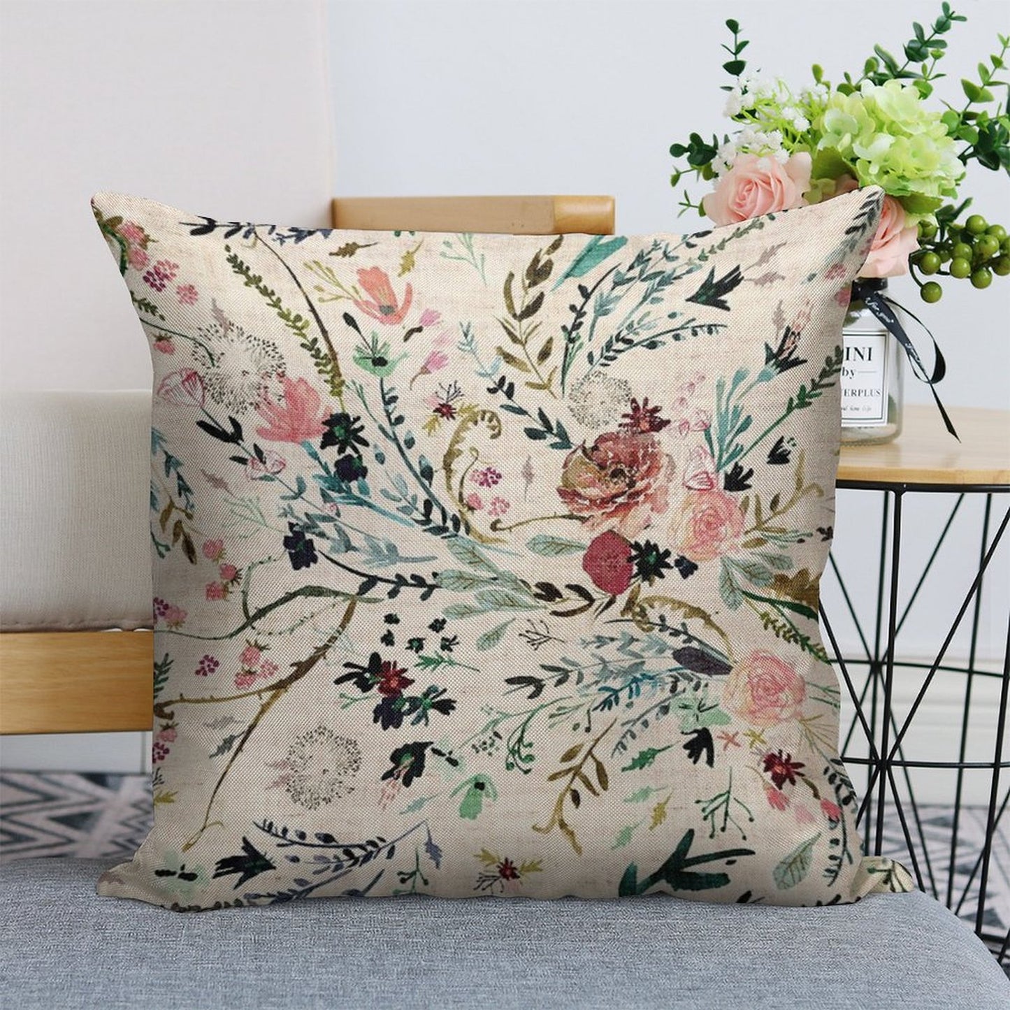 Fable Floral Linen Throw Pillow Cover