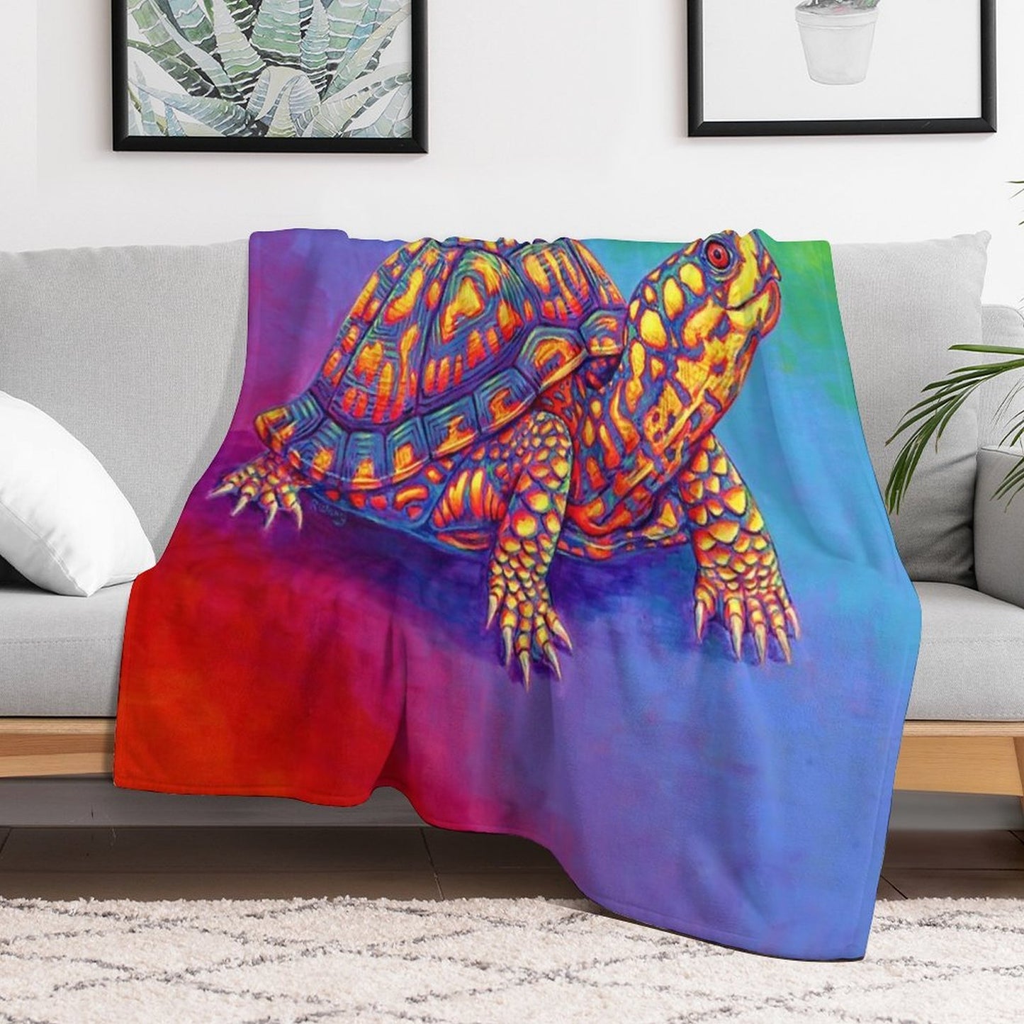 Rainbow Eastern Box Turtle Throw Blanket