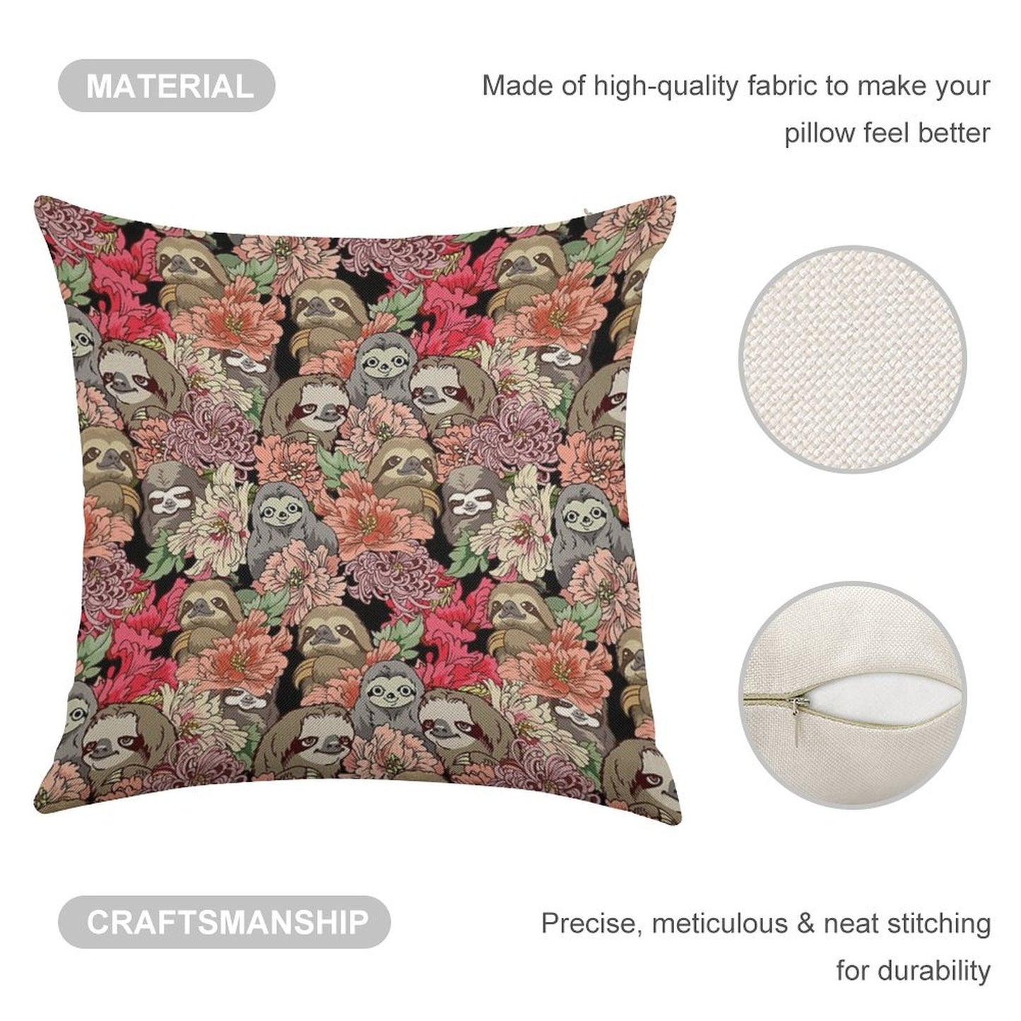 Because Sloths Linen Throw Pillow Cover