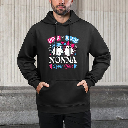Pink Or Blue Nonna Loves You Gender Reveal Halloween Easy Care Hoodie