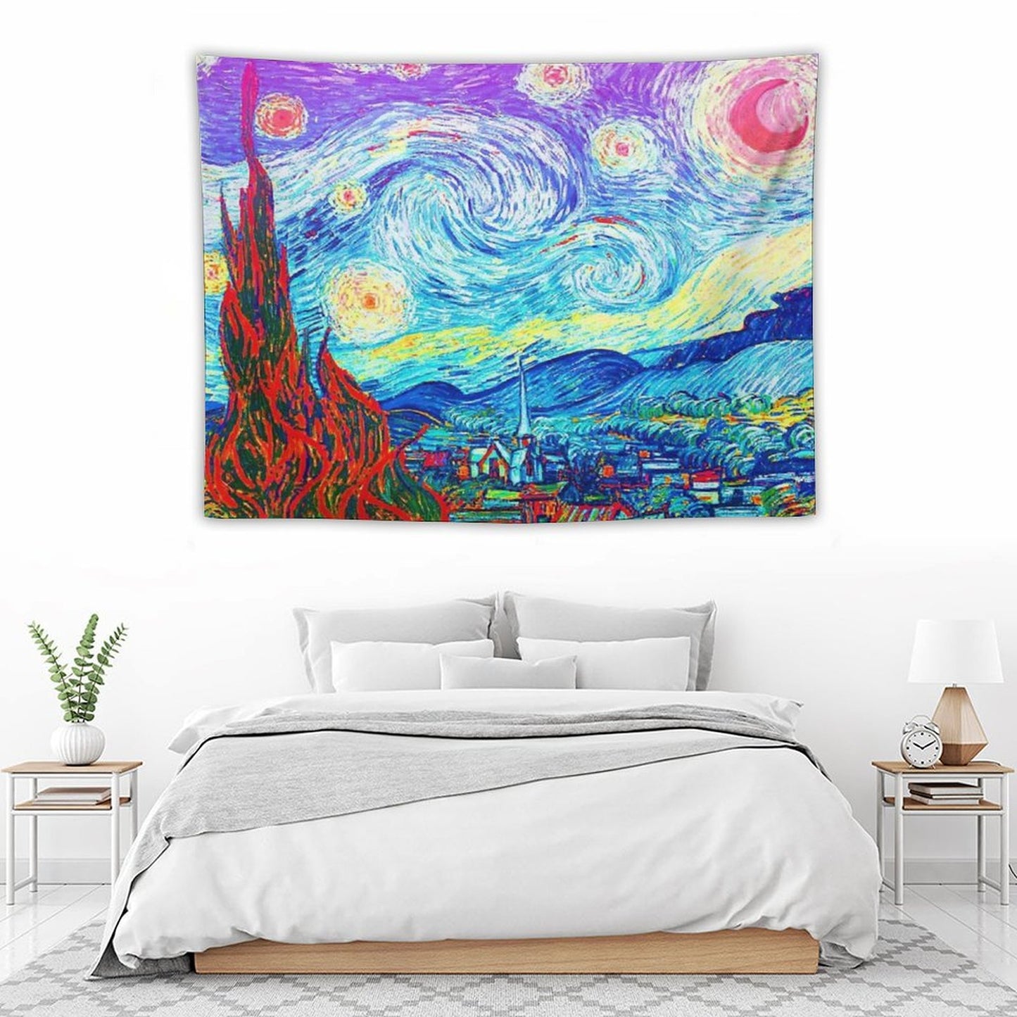 Psychedelic Colorful Starry Night Abstract Van Gogh Tapestry