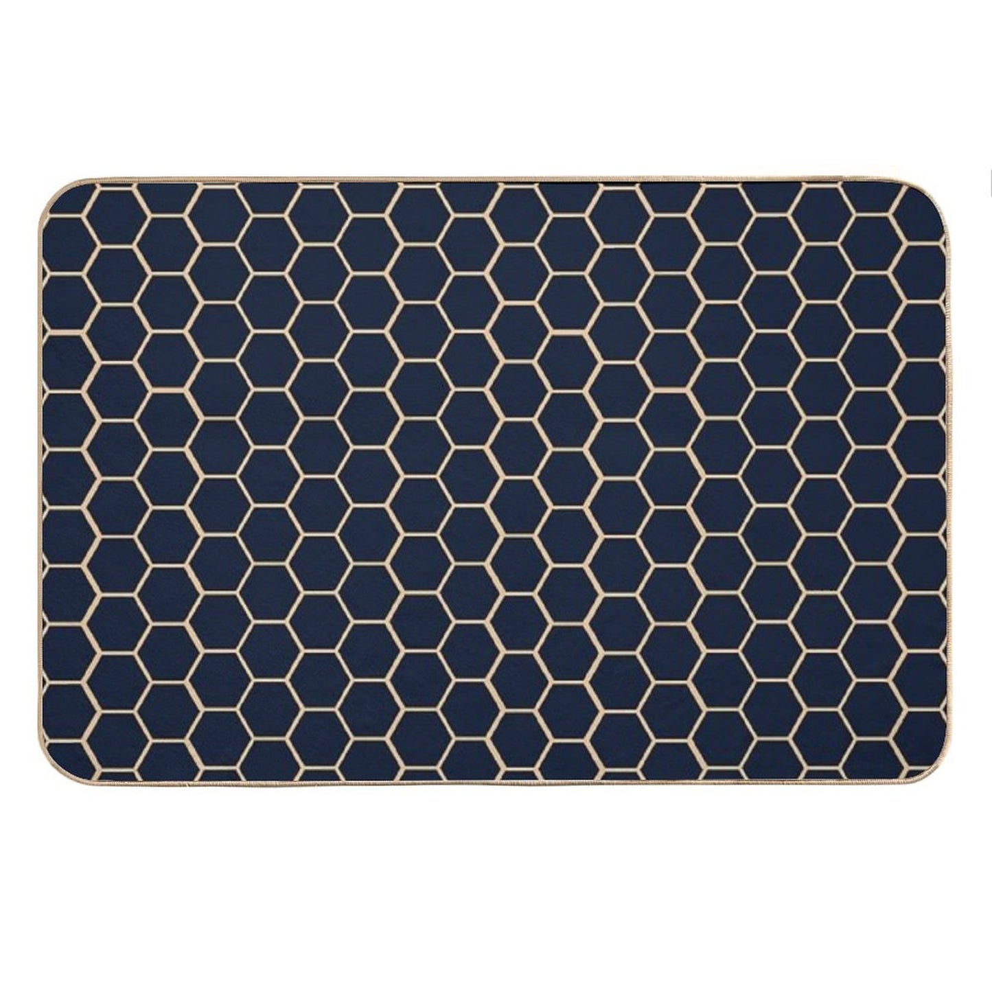 Geometric Light Yellow And Dark Blue Honeycomb Pattern Bath Mat