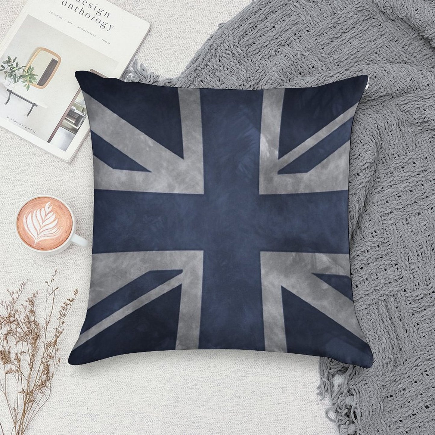 Blue Distressed Union Jack Soft Hidden Zipper Throw Pillow