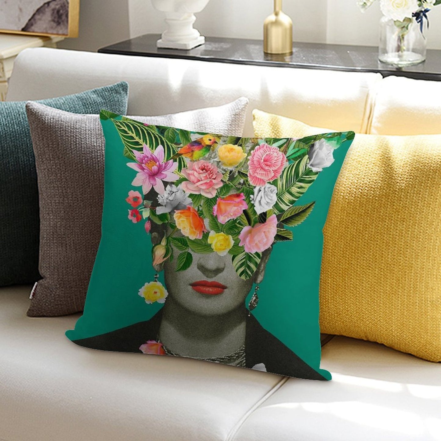 Frida Floral (Green) Soft Easy Maintenance Throw Pillow
