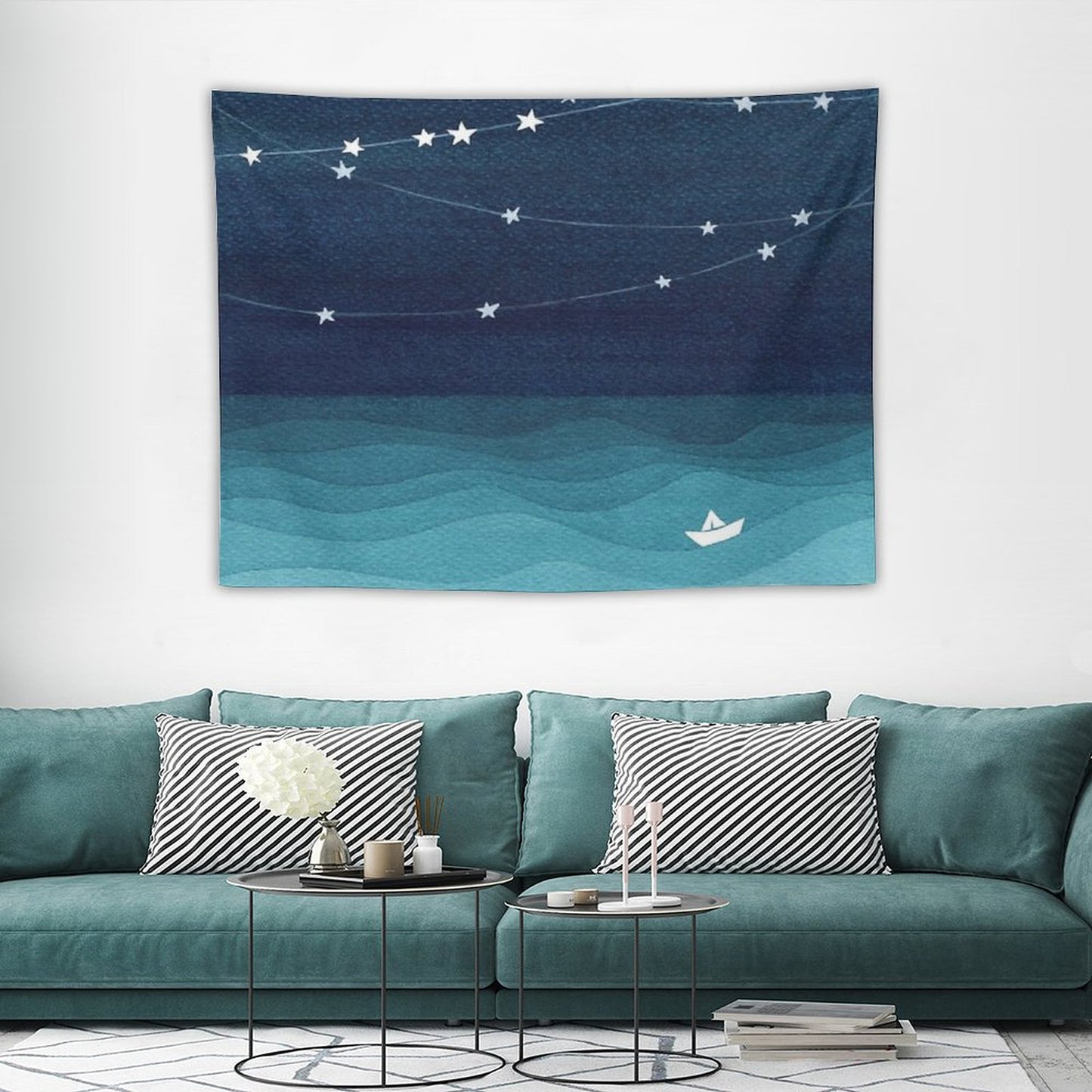 Garland of Stars, Teal Ocean Tapestry