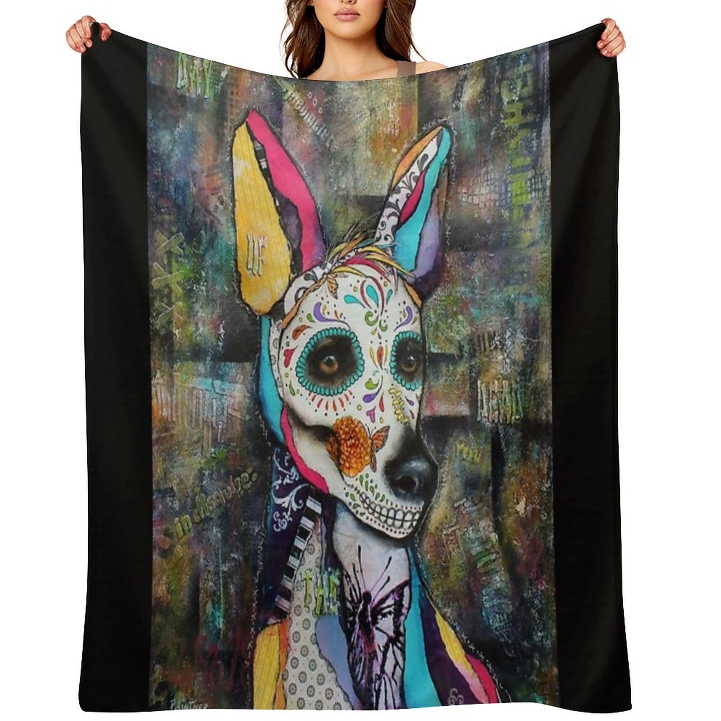 Xolo Mexican Hairless Dog Day of The Dead Throw Blanket