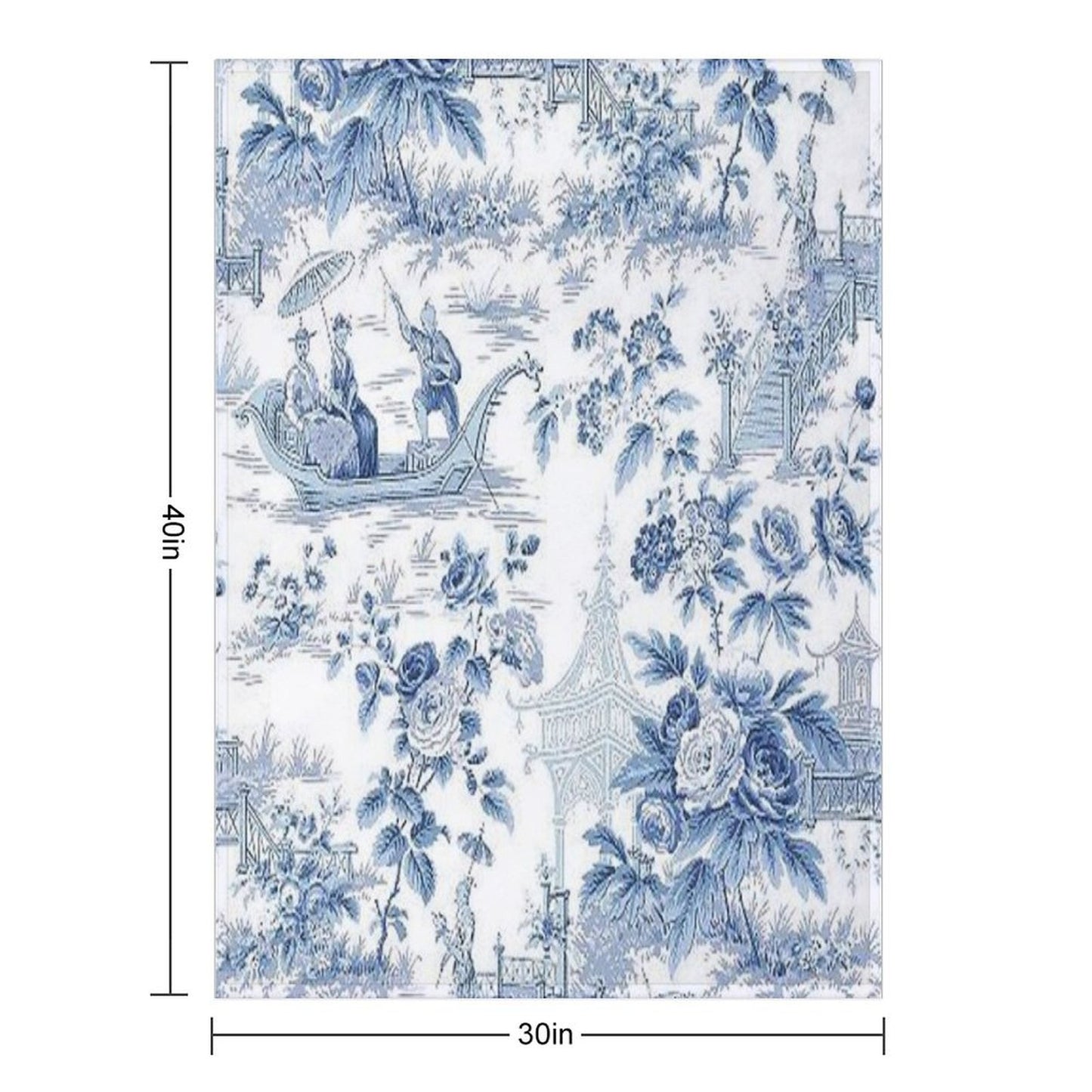 Powder Blue Chinoiserie Toile Throw Blanket