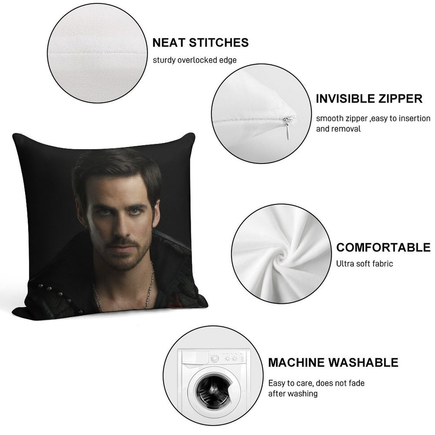 Colin O'Donoghue As Captain Hook Soft Hidden Zipper Throw Pillow