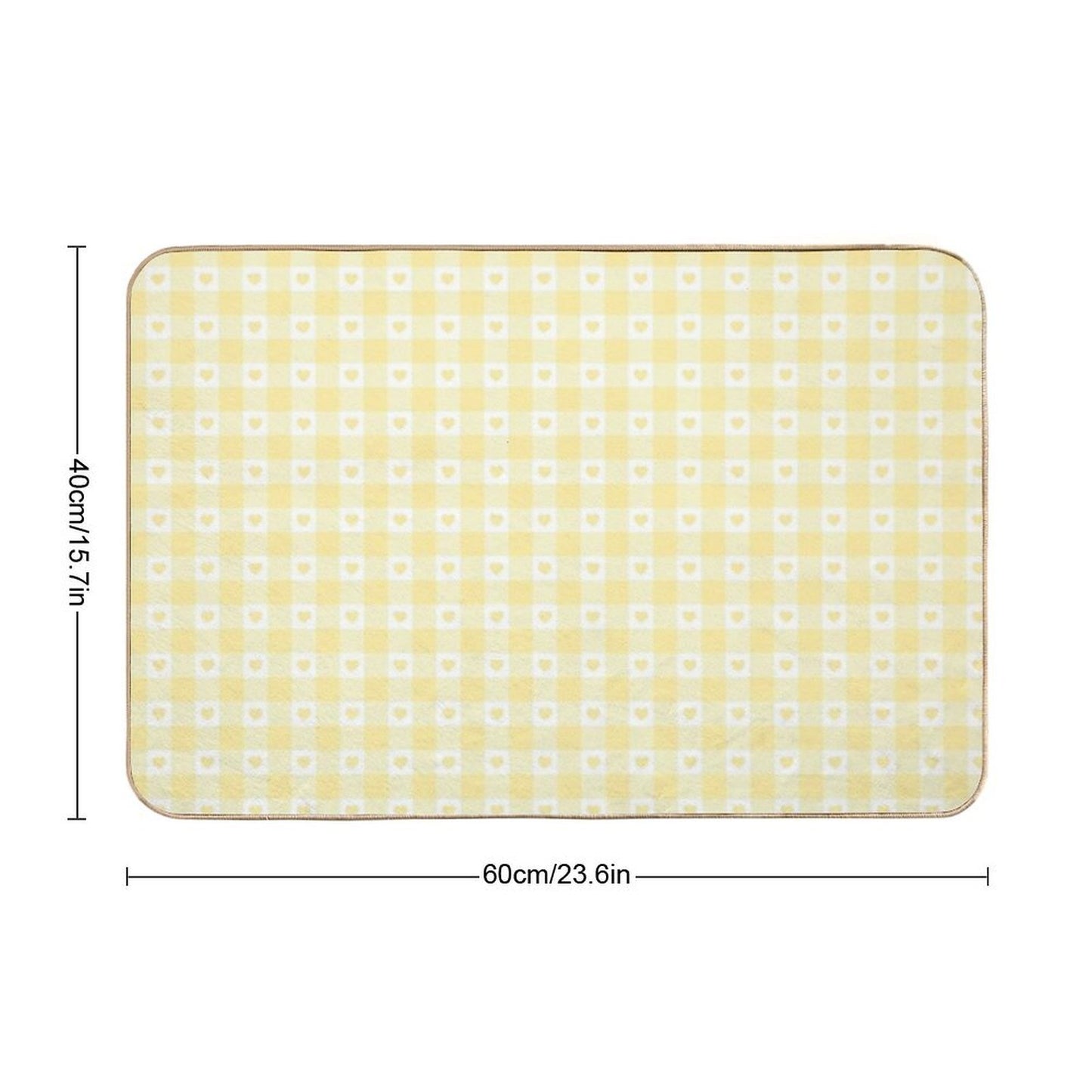 Yellow Heart Gingham Checkered Pattern Non-Slip Bath Mat