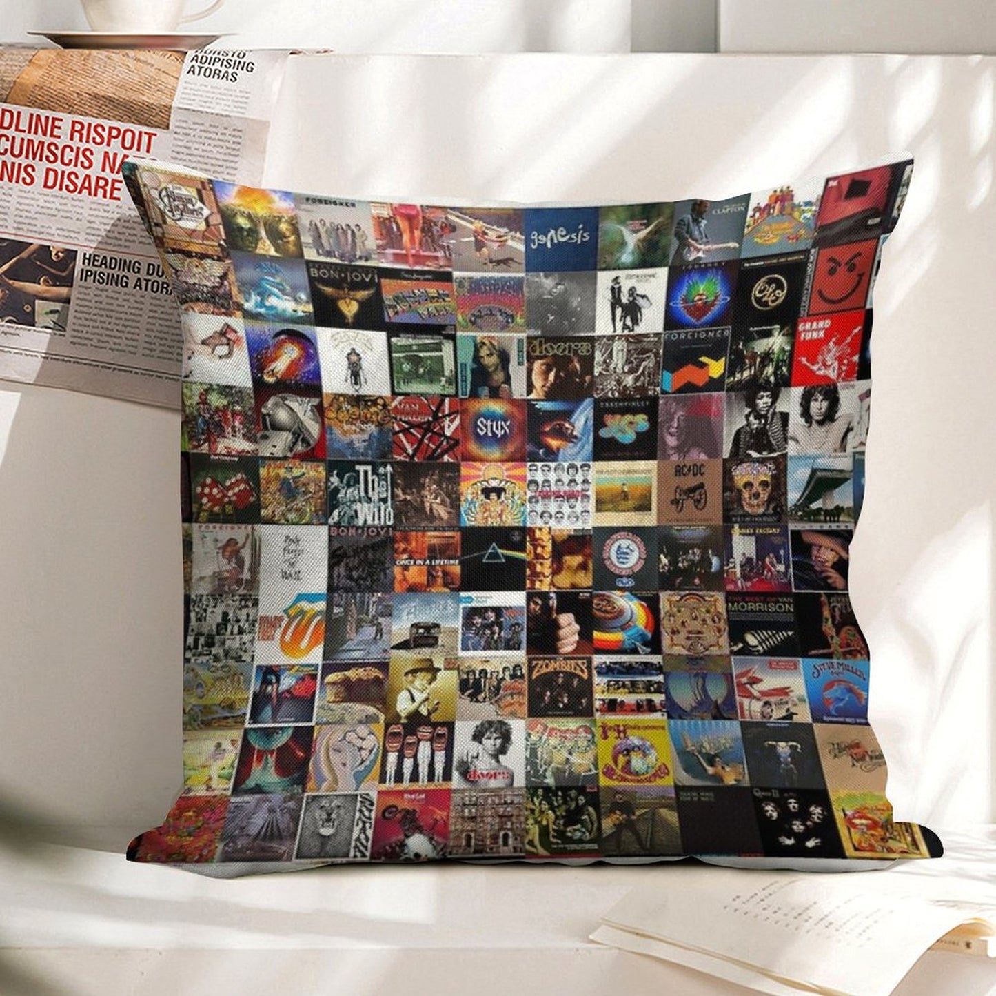 Classic Rock Covers - Collage Linen Throw Pillow Cover