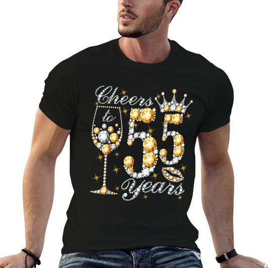Cheers To 55 Years Old Happy 55th Birthday Queen Drink Wine T-Shirt