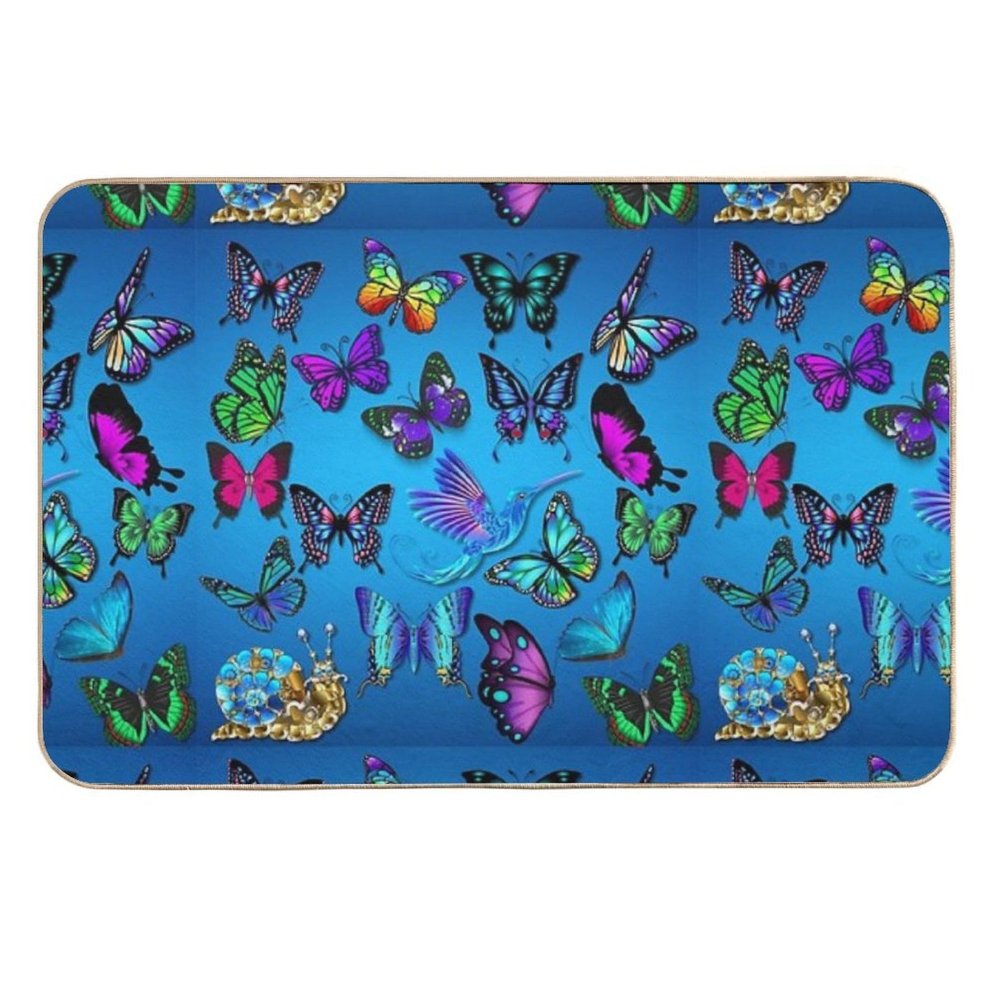 Pattern Of Butterflies, Hummingbirds And Snails Dirt-Trapping Bath Mat