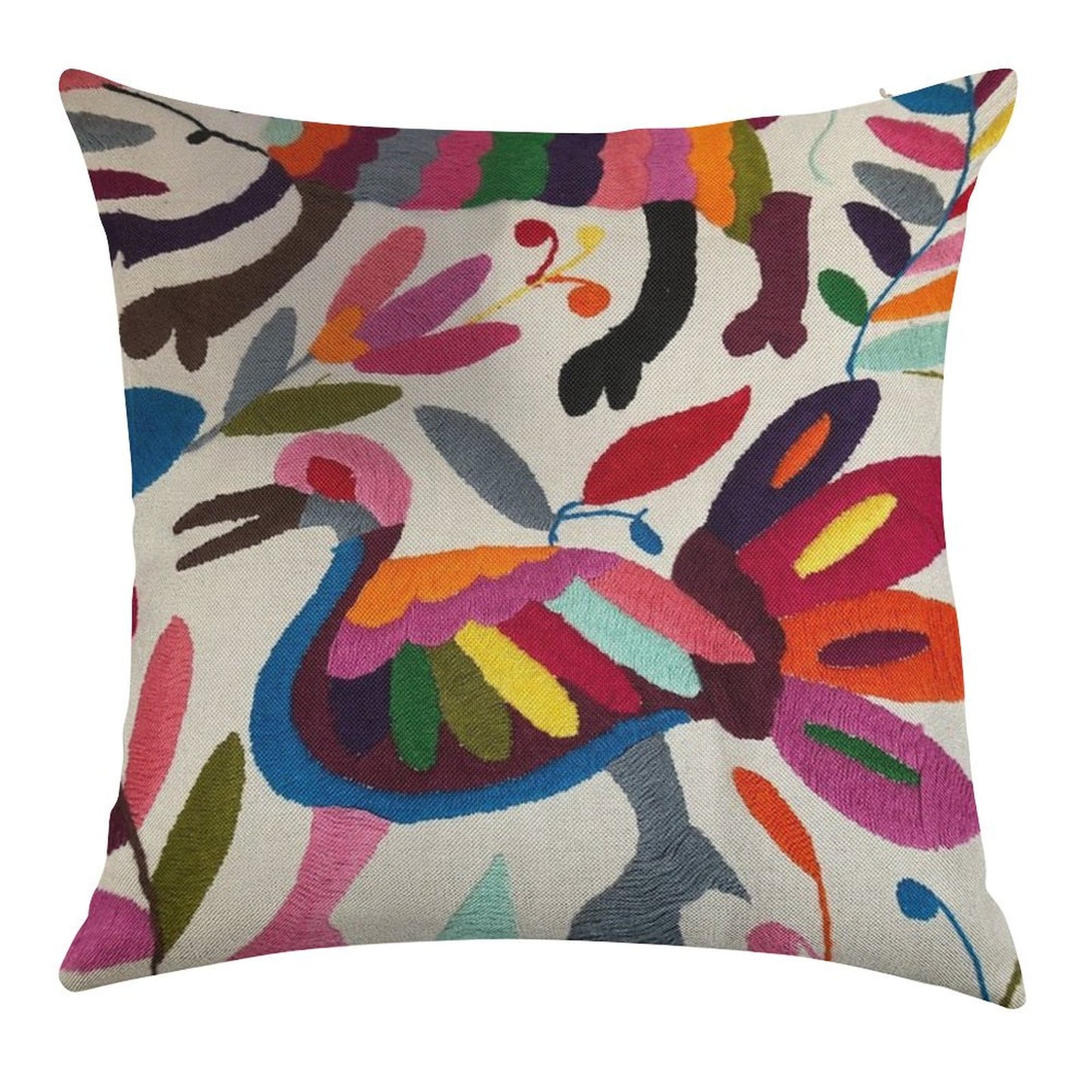 Mexican Otomi Embroidery Linen Throw Pillow Cover