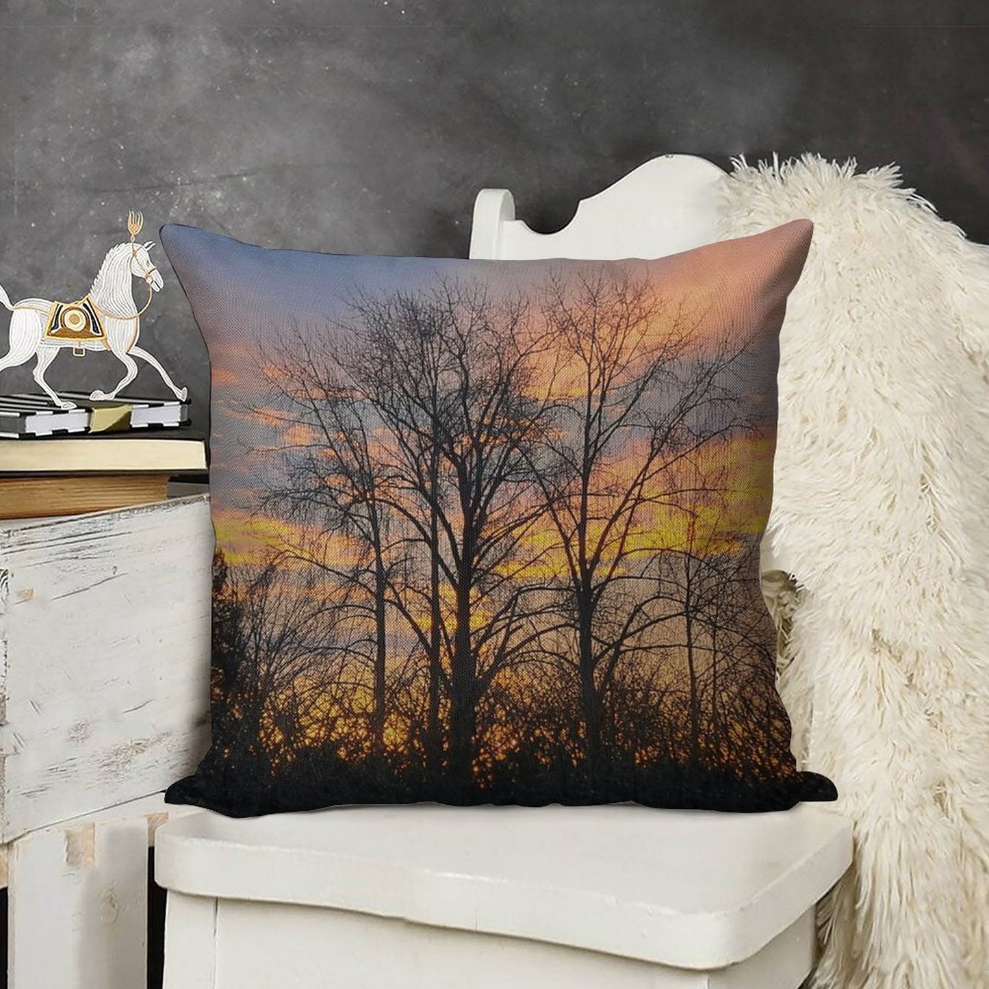 Autumn Ember Silhouette Linen Throw Pillow Cover