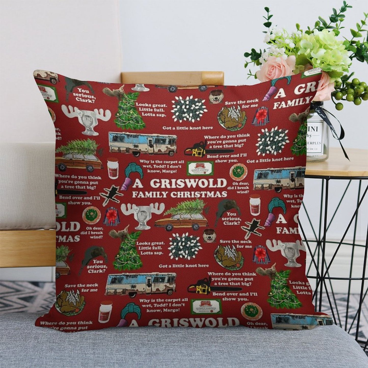 Christmas Vacation Collage Linen Throw Pillow Cover