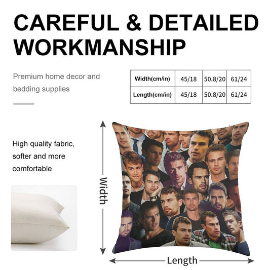 Theo James Photo Collage Linen Throw Pillow Cover