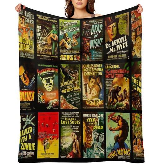 Vintage Classic Horror Monster Movie Posters Throw Blanket