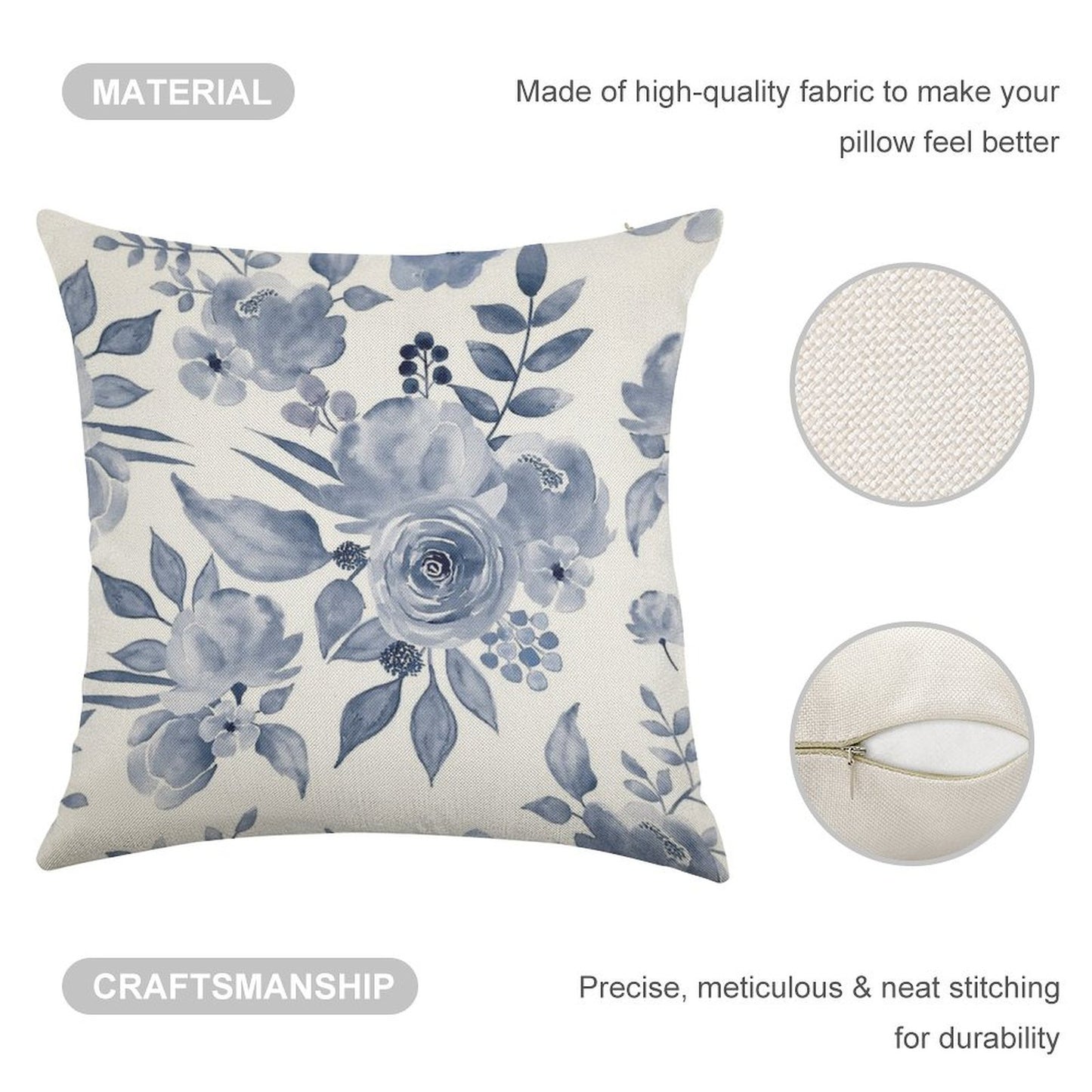 Hamptons Style Floral Design Linen Throw Pillow Cover