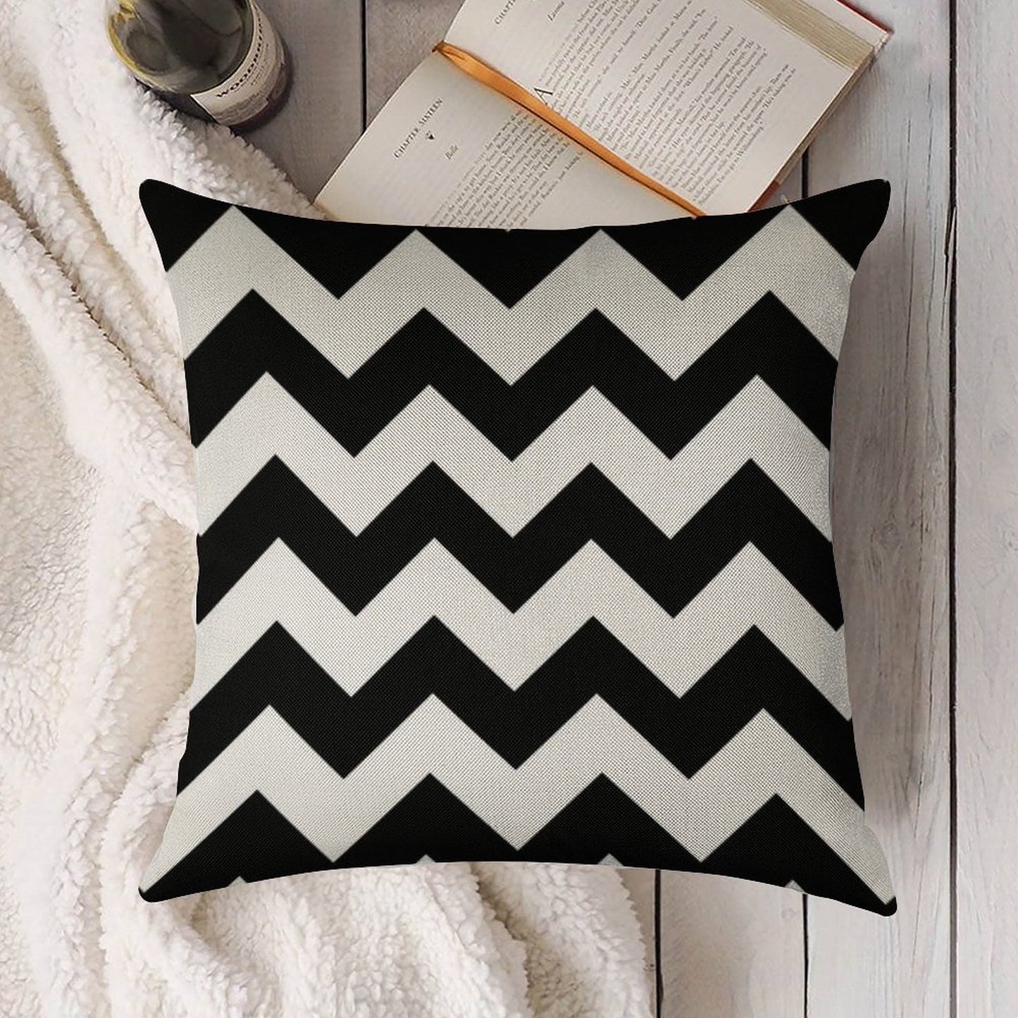 Black And White Chevron Stripes Linen Throw Pillow Cover