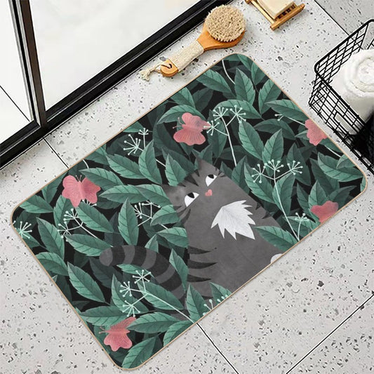 Butterfly Garden (Tabby Cat Version) Bath Mat