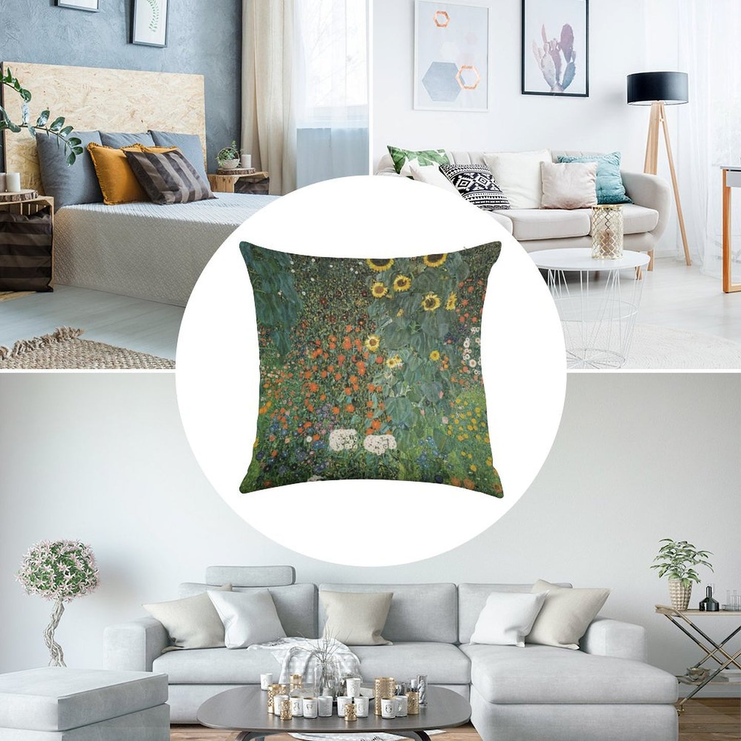 Gustav Klimt - The Sunflower Linen Throw Pillow Cover