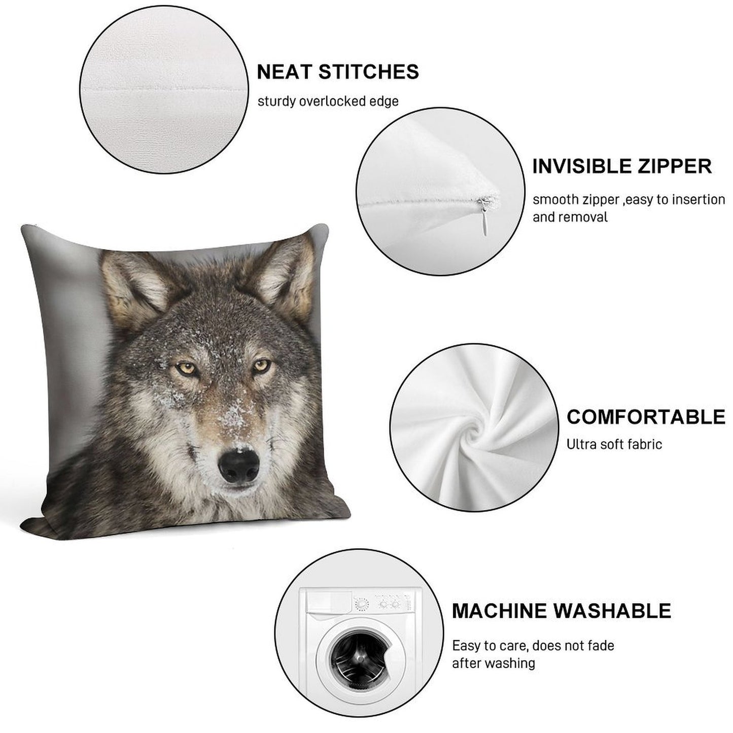 Animal Print - Wolf by Aariv Soft Multiple Sizes Throw Pillow