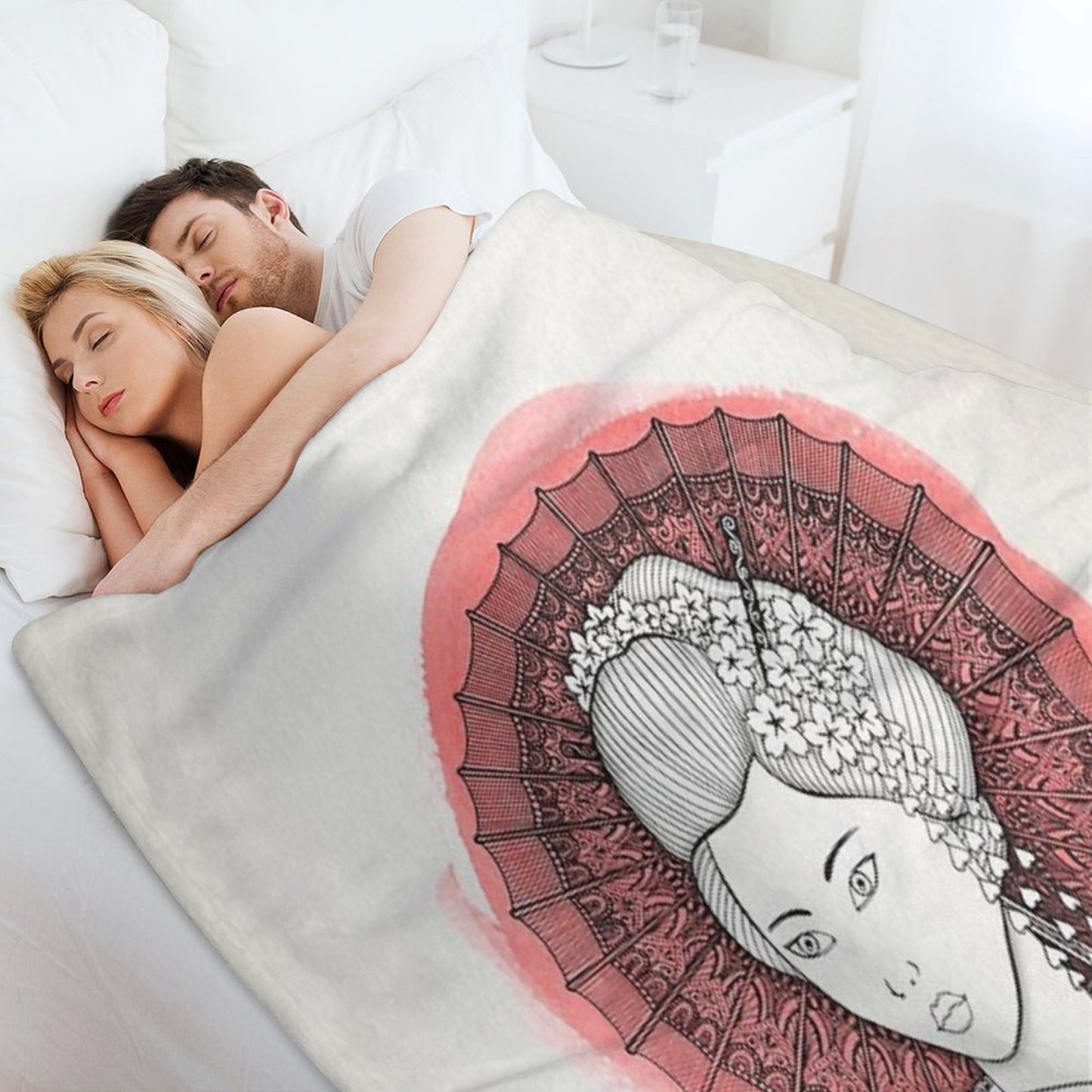 Japanese Flag And Geisha Throw Blanket