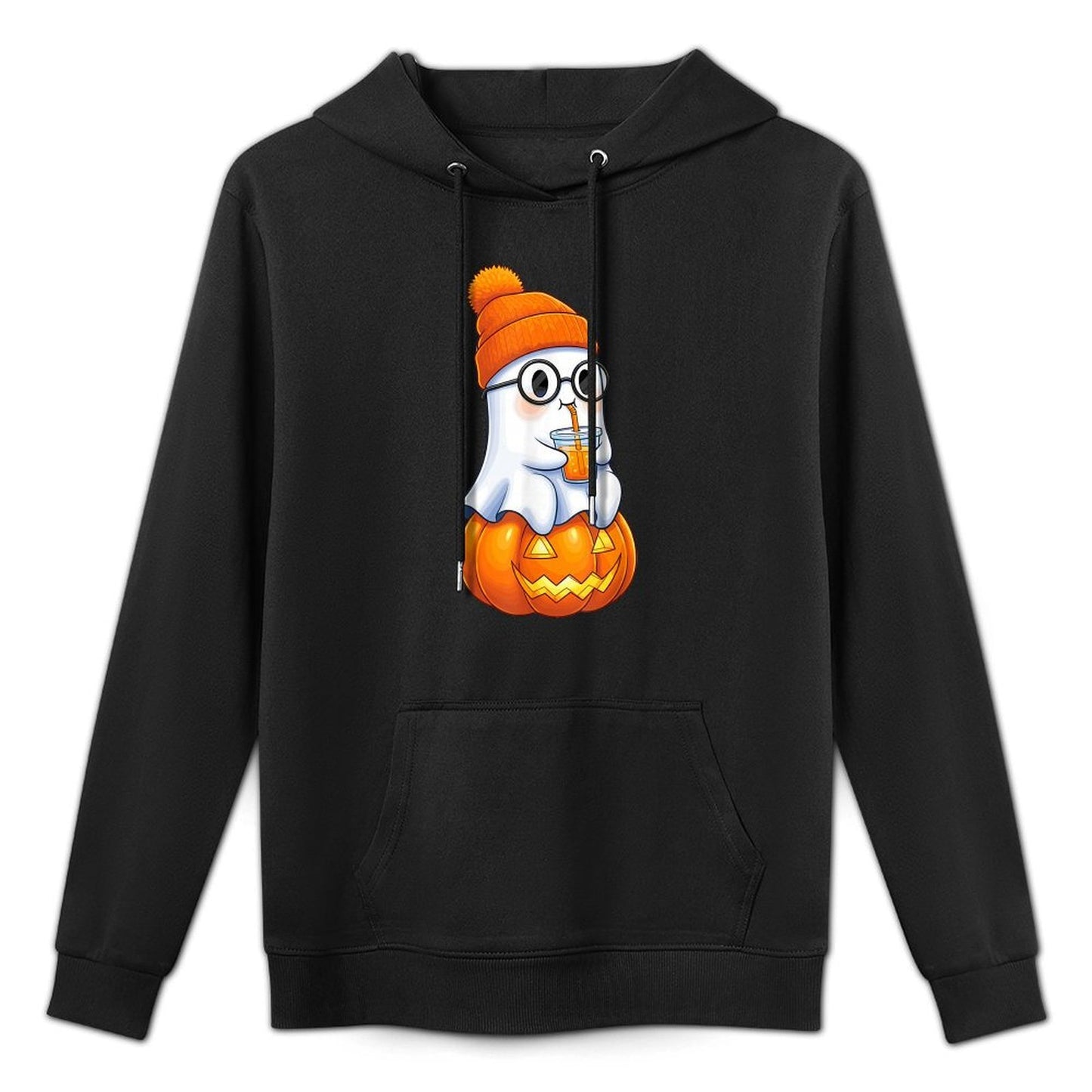 Ghost with Bubble Tea And Pumpkin Halloween Easy Care Hoodie