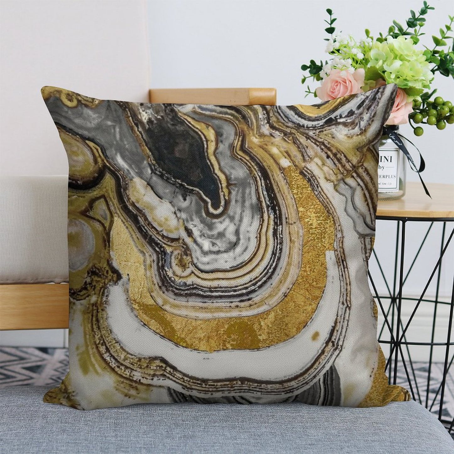 Stone Prose Gold Geode Linen Throw Pillow Cover
