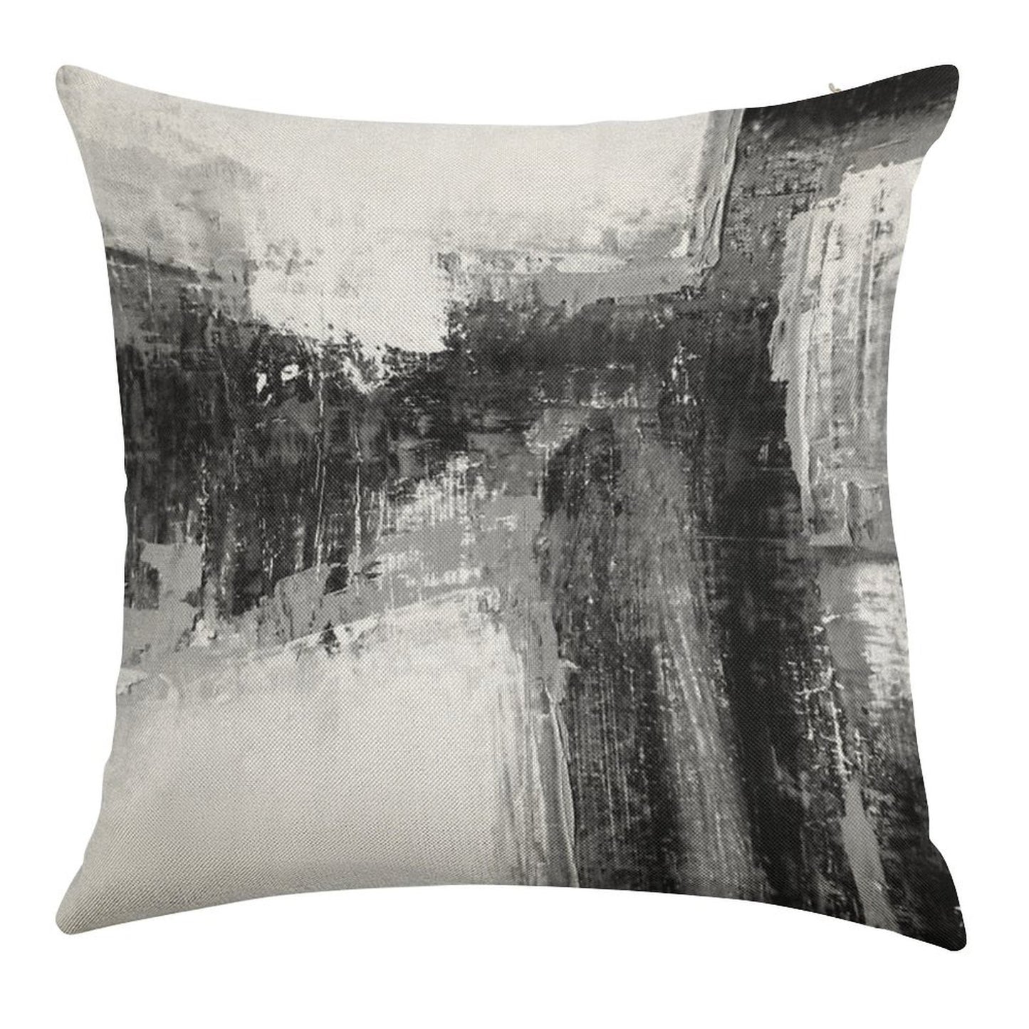 Black White Abstract Linen Throw Pillow Cover