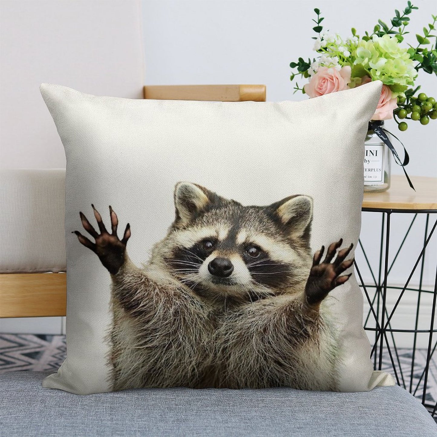 Racoon Linen Throw Pillow Cover