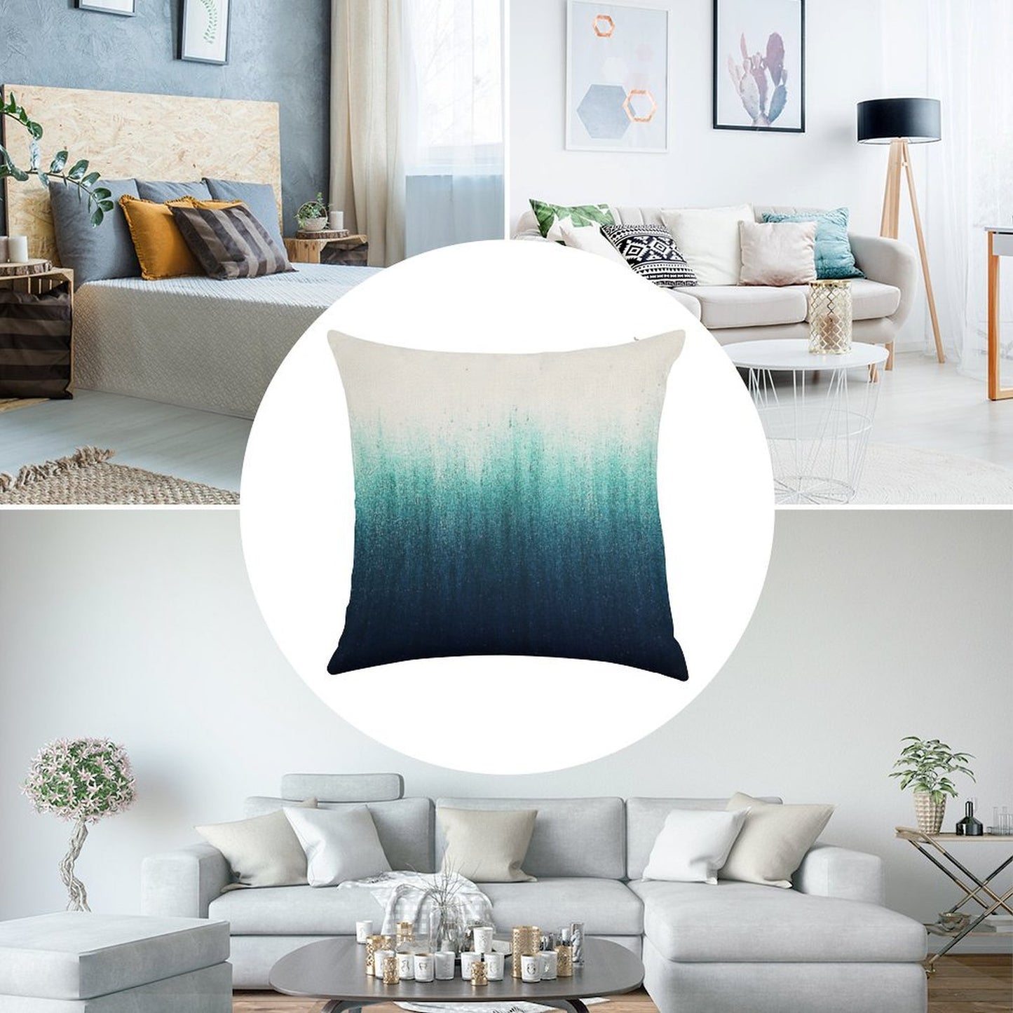 Teal Ombre Linen Throw Pillow Cover