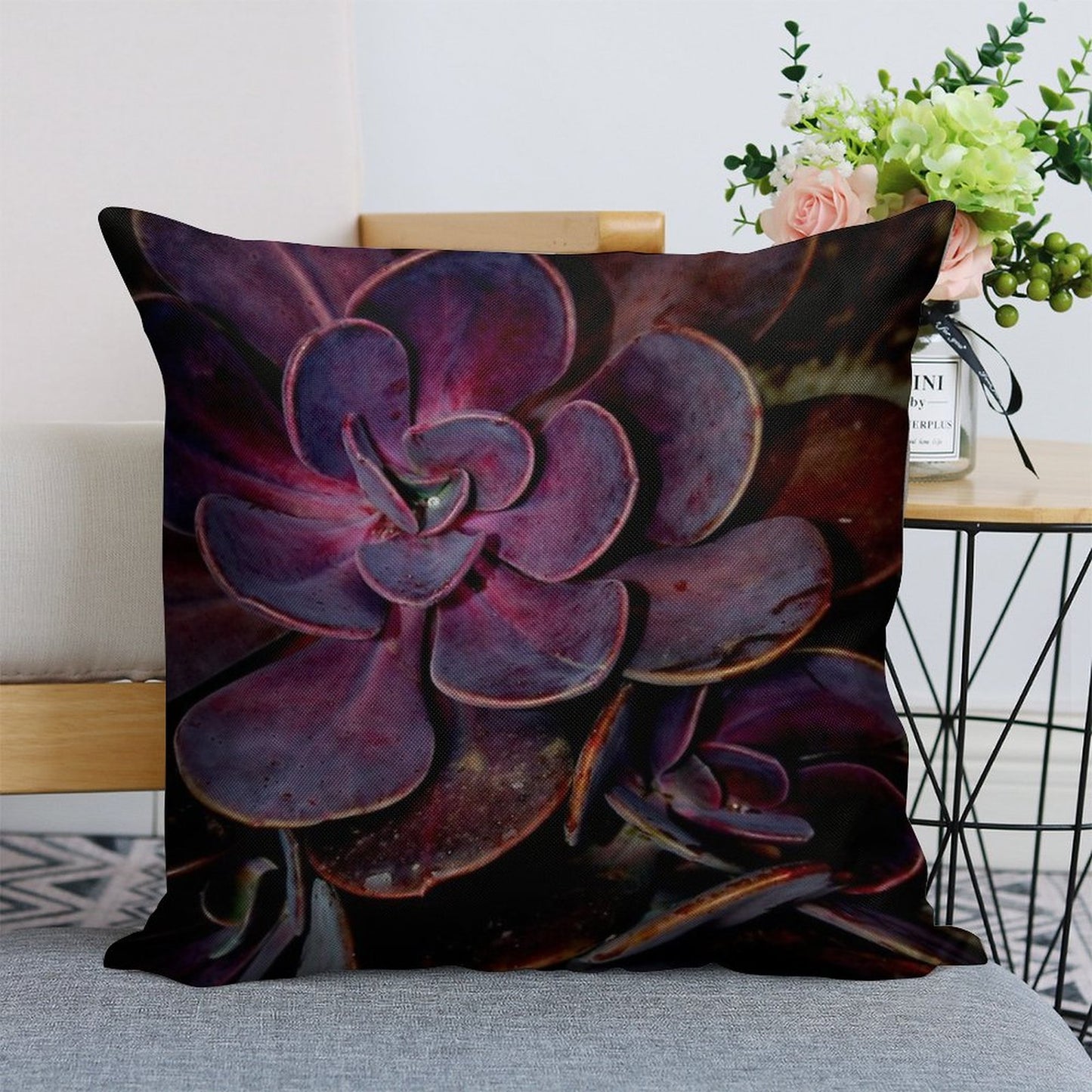 Velvet Aubergine Cactus Linen Throw Pillow Cover